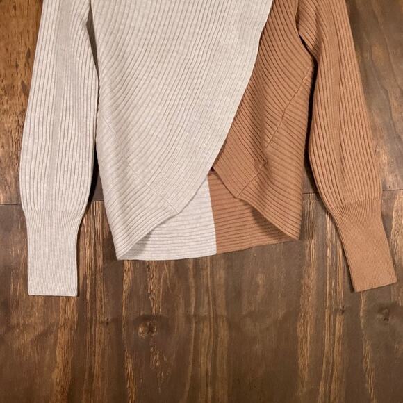 Express Womens Sweater Tan Brown Crossover Front Mock Neck Long Sleeve XS - Picture 3 of 12